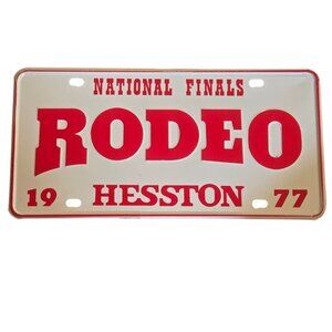 National Finals Rodeo License Plate Hesston 1977 NFR Cowboy Collectible Embossed